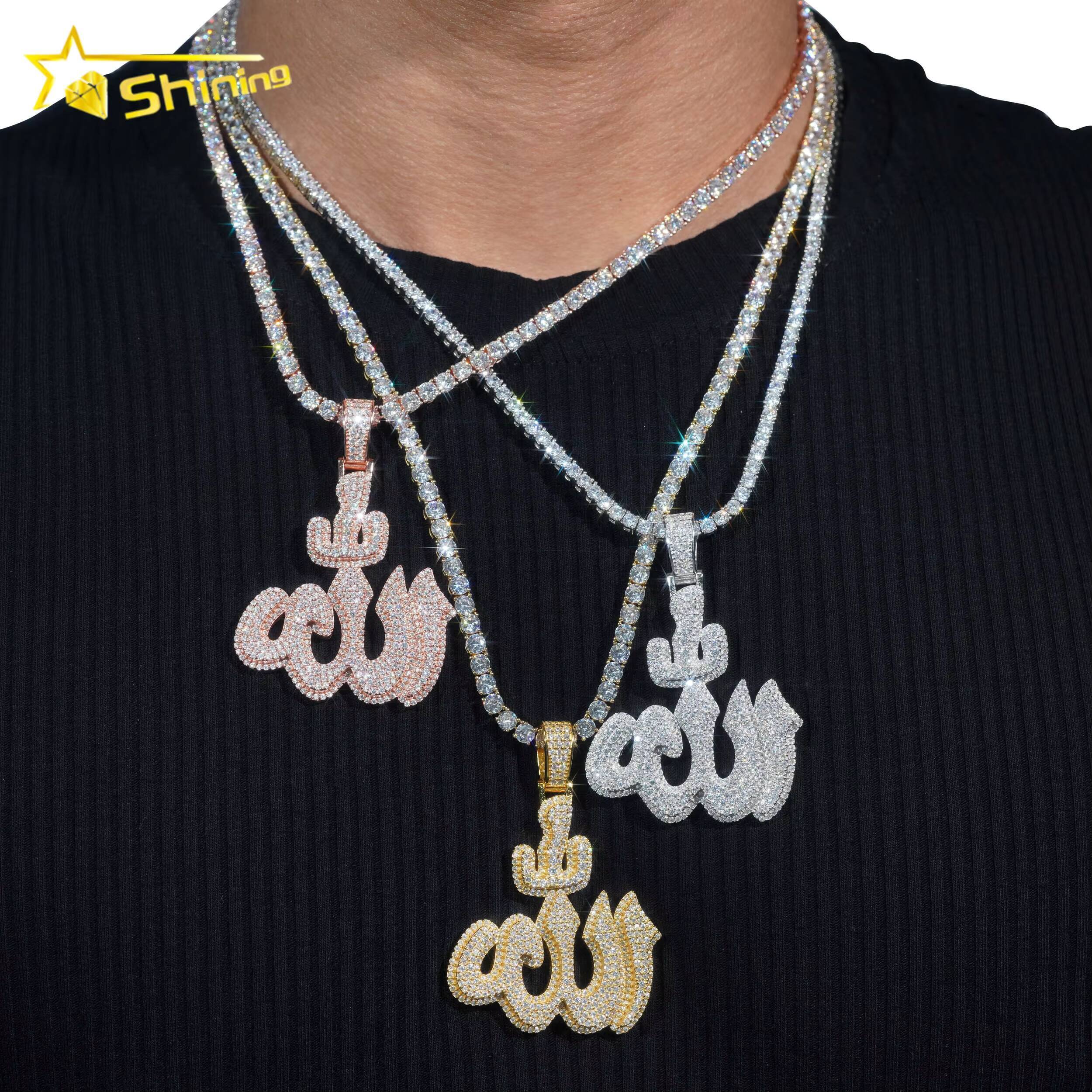 GRA Fine Jewelry 925 Sterling Silver Gold Plated Diamond Iced Out Hip Hop Jewelry Custom Moissanite Pendant Allah Pendant