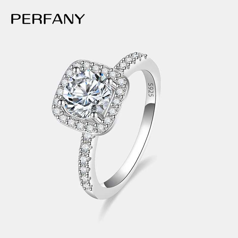 PERFANY 0.5/1/2CT Womens Moissanite Ring S925 Pure Silver Four Claw Square Wedding Ring Fashion Wedding Jewelry W250417