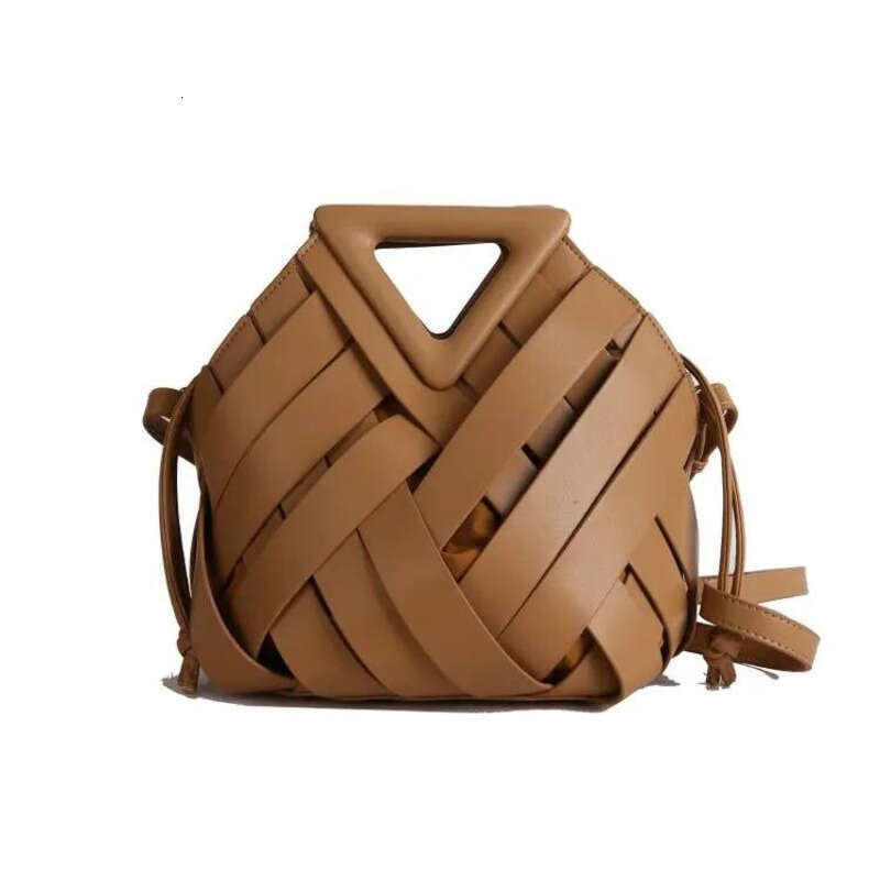Designer Weave Basket Handbag Women Triangular Single Shoulder PU Material Crossbody Bag