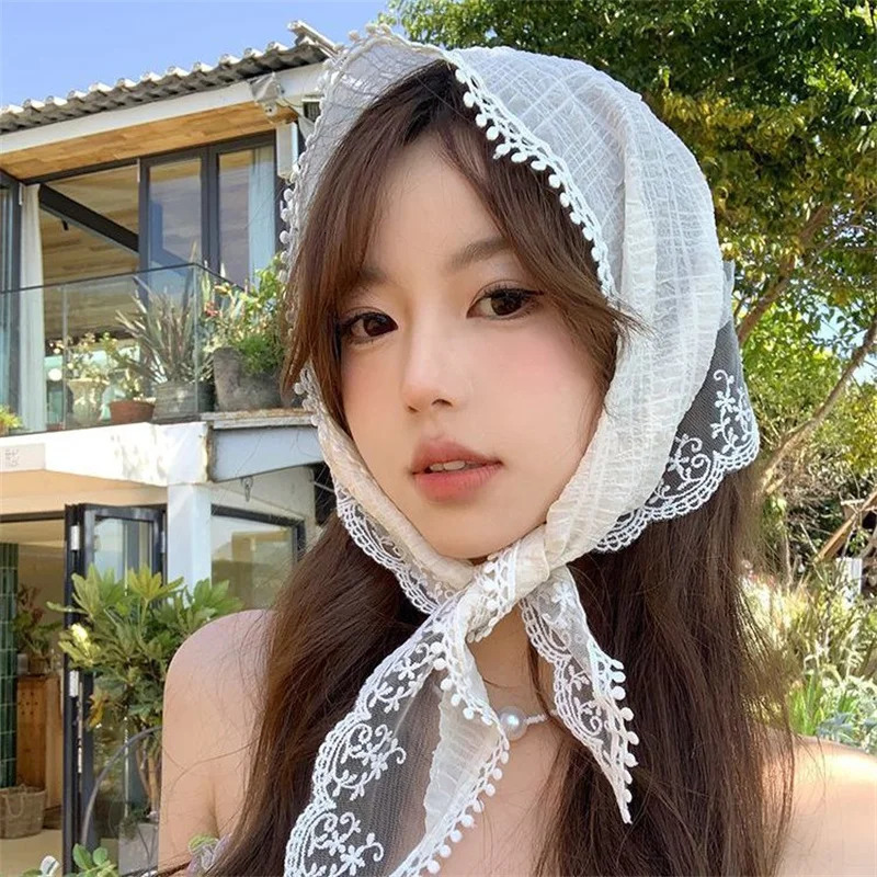 French Lace Triangle Hair Scarf Women Girls Spring Summer Korea Hair Band Sweet Scarf Kerchief Women Girl Headscarf Headdress 250723