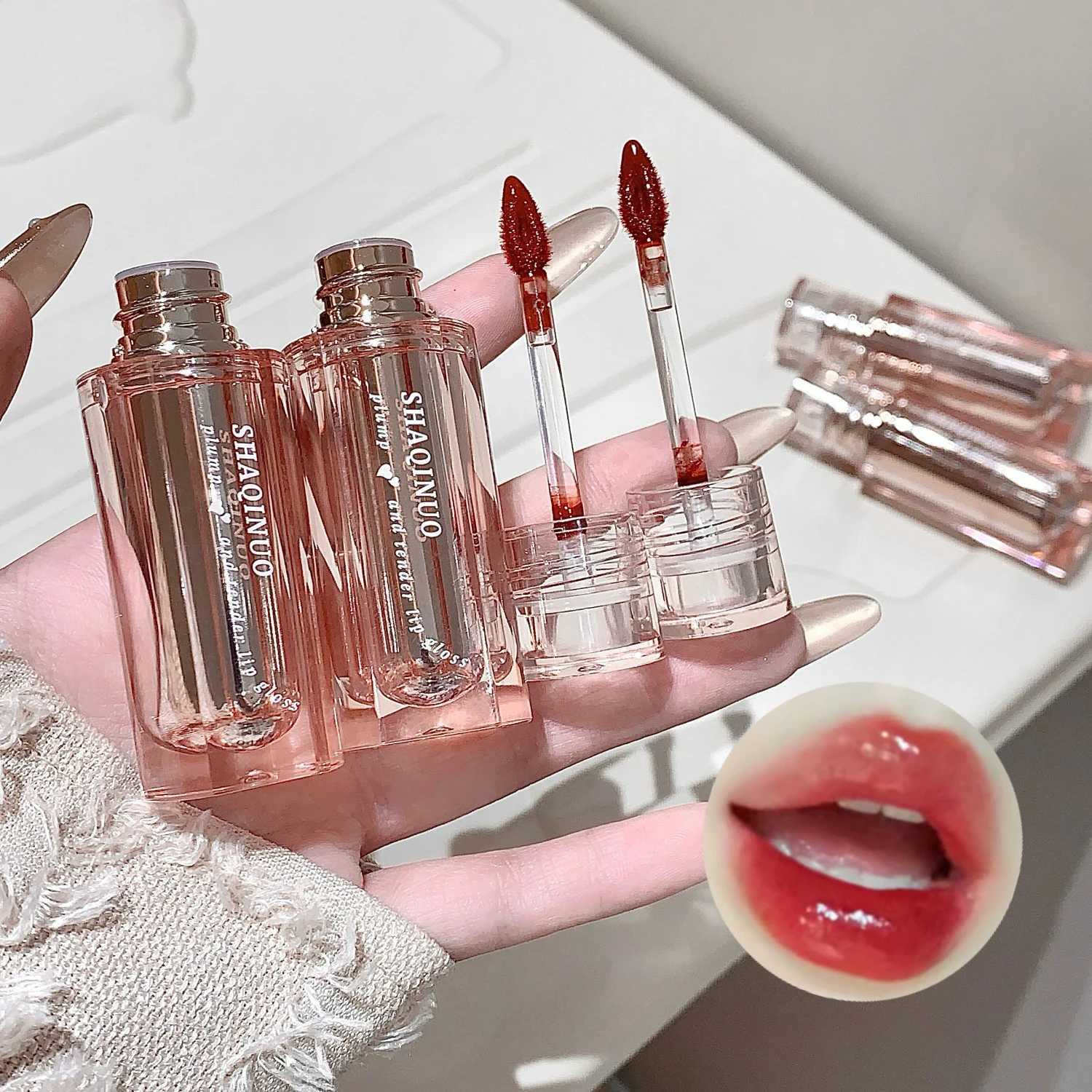 Ice Transparent Lip Gloss Water Light Lip Glaze Lasting Hydration Clear Mirror Liquid Lipstick Moisturizing Non-stick Cup MakeupXJ250724