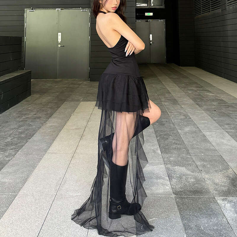 Women's Clothing 2024 Autumn Winter New Solid Color Sexy Halter Slim Waist Tie Dress 66c