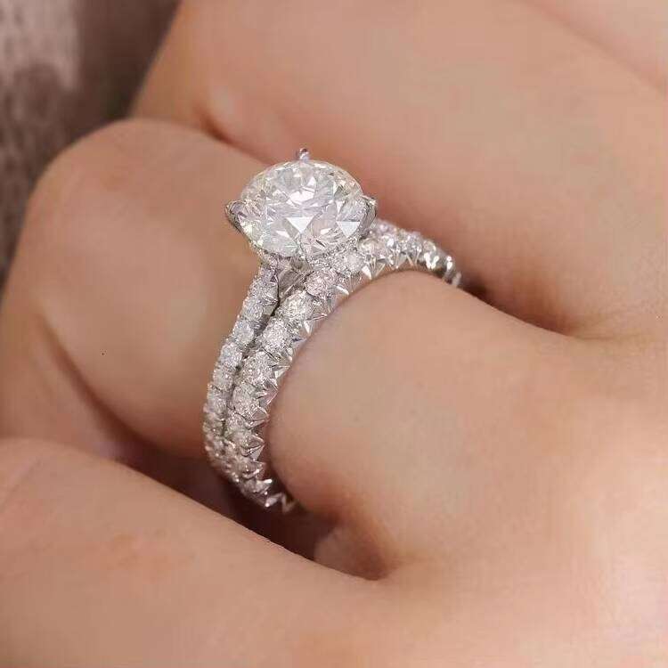 Customized 2CT Round Moissanite Dia Hidden Halo 14K White Gold Wedding Rings and Bands Jewelry Set