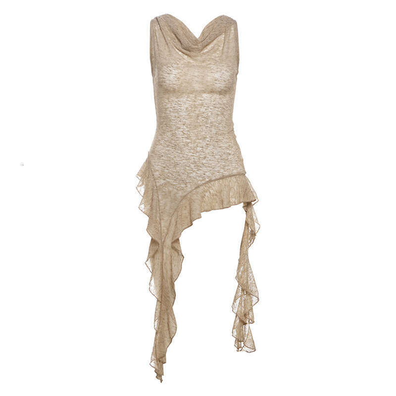2025 Summer New Style Halter Neck Sleeveless V-Neck Slim Fit Irregular Ribbon Top for Women 42f