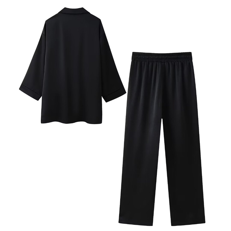 European and American Style 2024 Spring Summer Womens Clothing Wrinkle Effect Double Breasted Suit Jacket Pants Set y250717