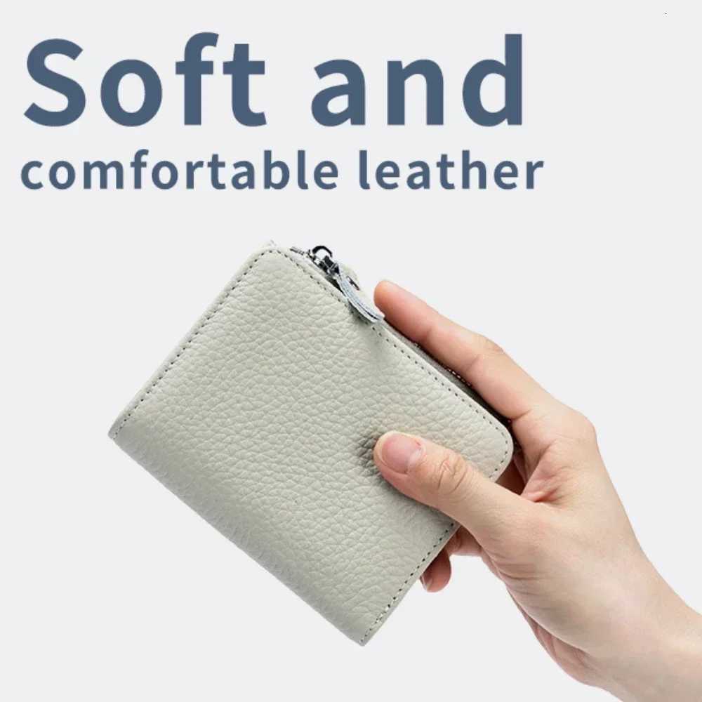 Men Women Earphone Pouch Genuine Leather RFID Short Wallets Card Holder Bag Portable Cowhide Small Zipper Money Coin Purse for Z250725