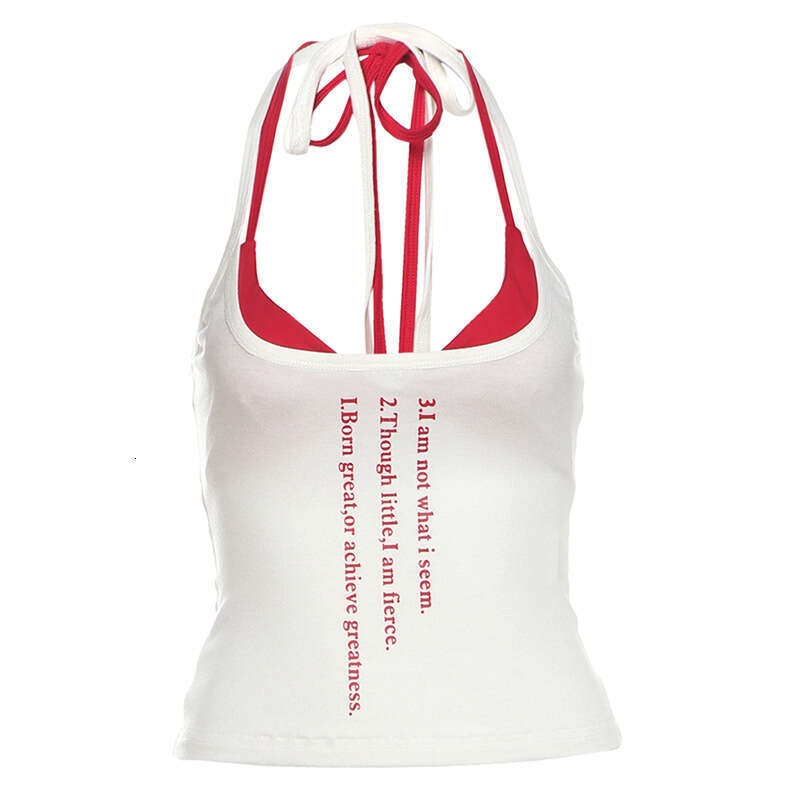 Women's Summer New Fashion American Style Small Letter Print Sexy Halter Two-Piece Set Tank Top b19