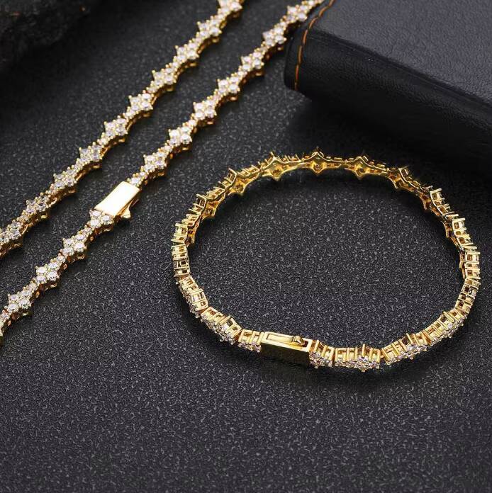 High Quality Shiny HipHop 6.5MM Zircon Necklace Spring Buckle Airplane Tennis Chain Diamond Couple Bracelet Featuring Moissanite