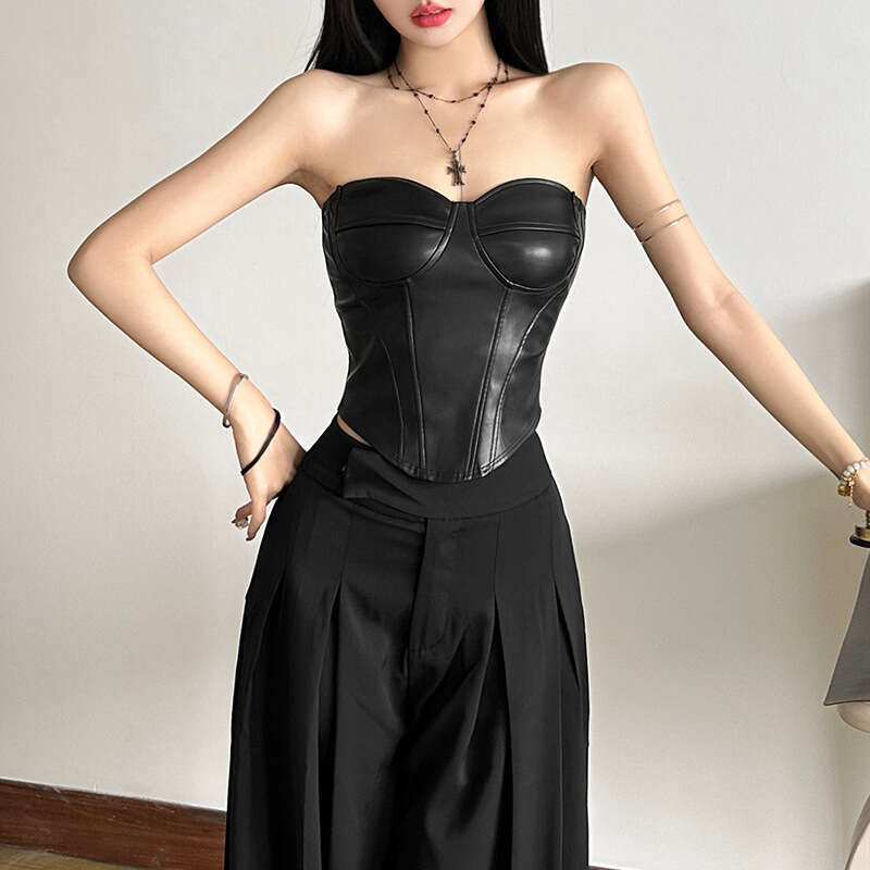 2024 Autumn Winter New Women's Solid Color Slim Street Fashion Off-Shoulder Wrap Chest Backless Vest 613