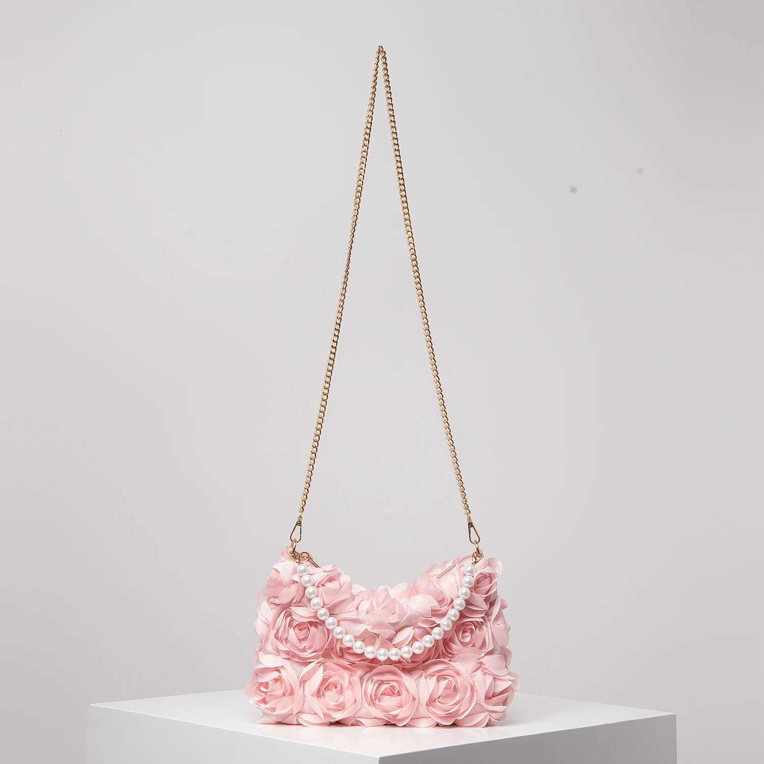 Luxury Rose Flower Tote Bags for Ladies Prom Dresses for Women Metal Chain Crossbody Bag Elegant Bag for Women Wedding Items Y250725