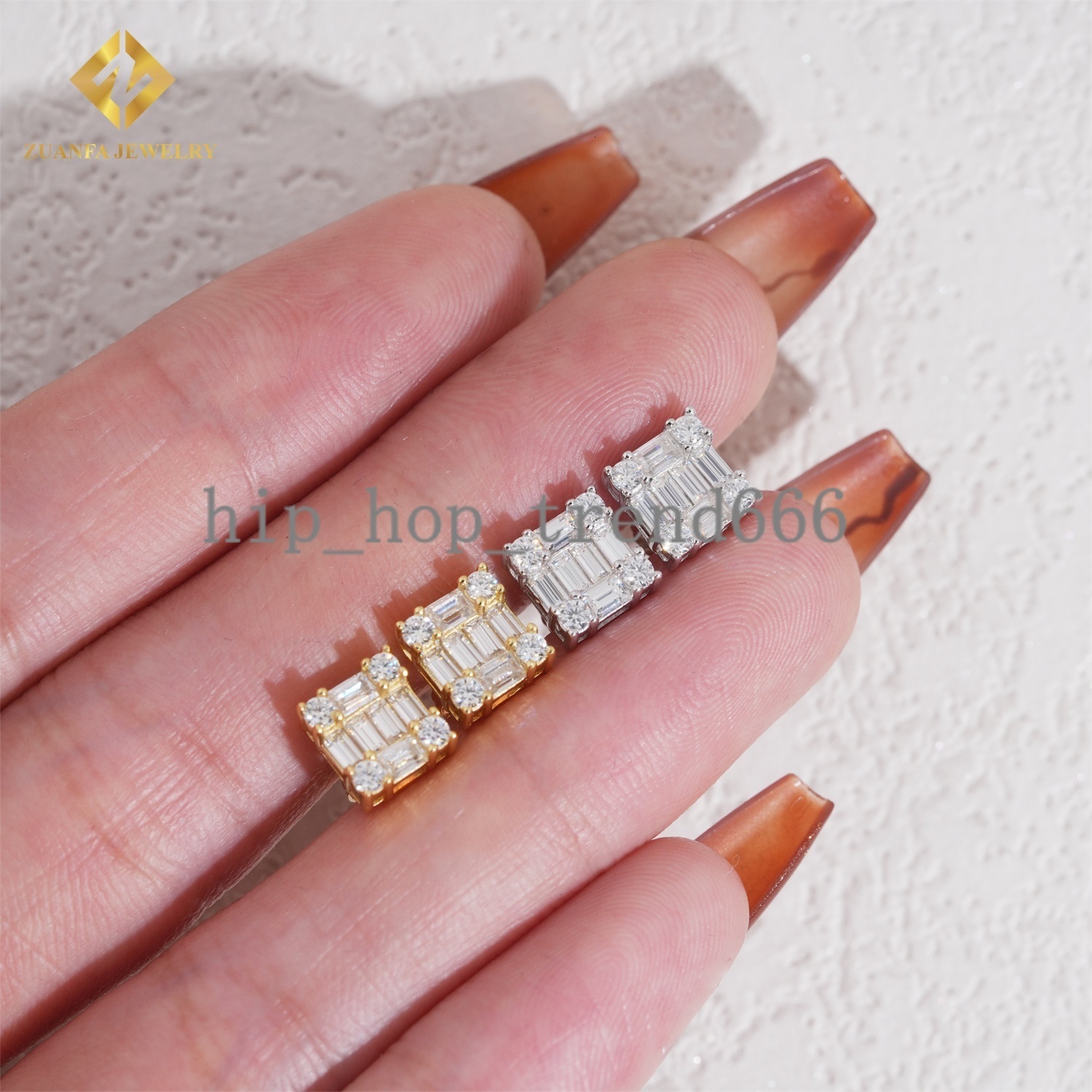 Full Paved Iced Out Emerald Cut Moissanite Earrings 925 Sterling Silver VVS Moissanite Hip Hop Stud Earrings