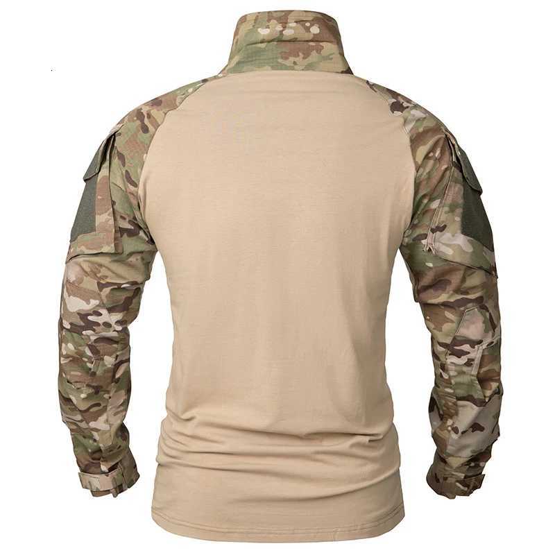 Mens Camouflage Tactical Shirt 1/4 Zip Long Sleeve Combat T Shirt Cotton Camo Uniform Airsoft Shirts Y250724