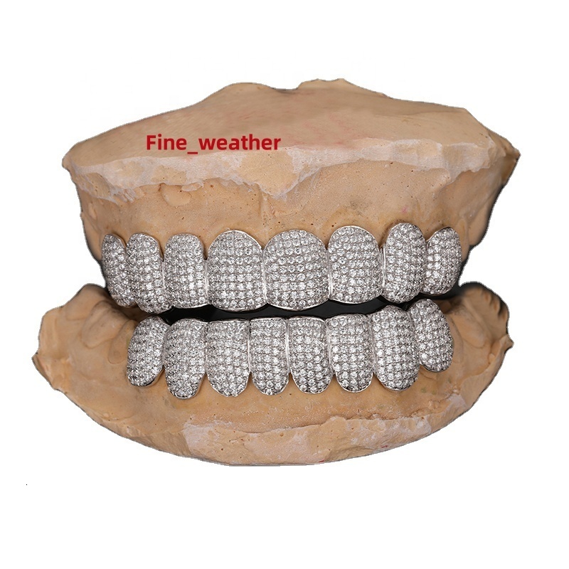 Hot Selling Custom Made Personizied Hip Hop Iced Out 925 Silver Moissanite Teeth Grillz for Men and Women
