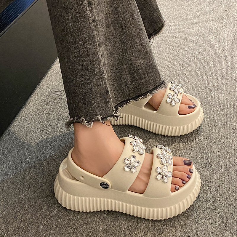 Ddmysports EVA Cushion Sandals For Women Summer Trendy Outdoor Wear Platform Thick Sole High Heel Two Way Beach Non Slip Slippers Outdoor Shoes