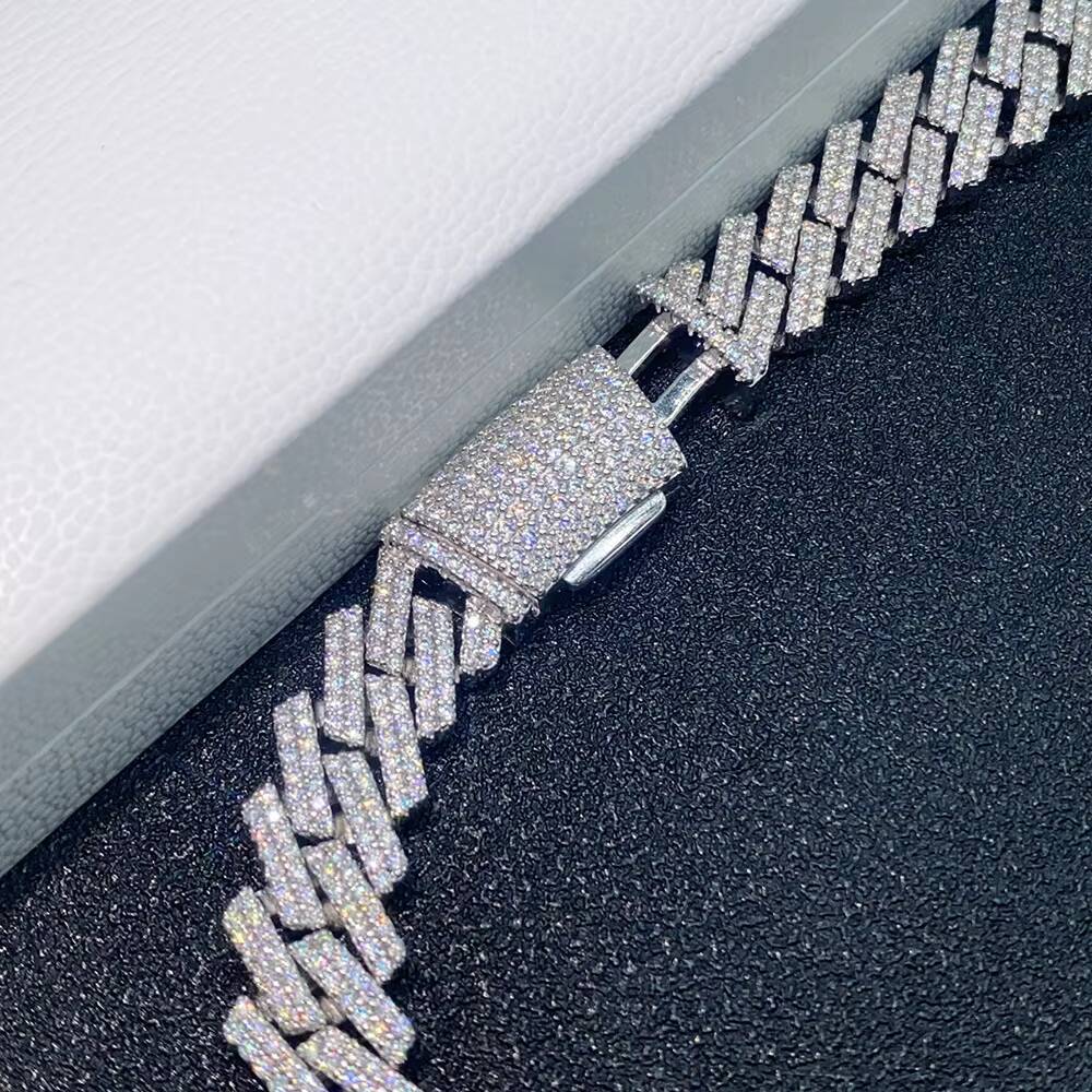 Full Ice Out Mossanite Cuban Chain 8mm 10mm 12mm 2rows 925 Solid Silver Chain Hip Hop Necklace Vvs Moissanite Cuban Link Chain