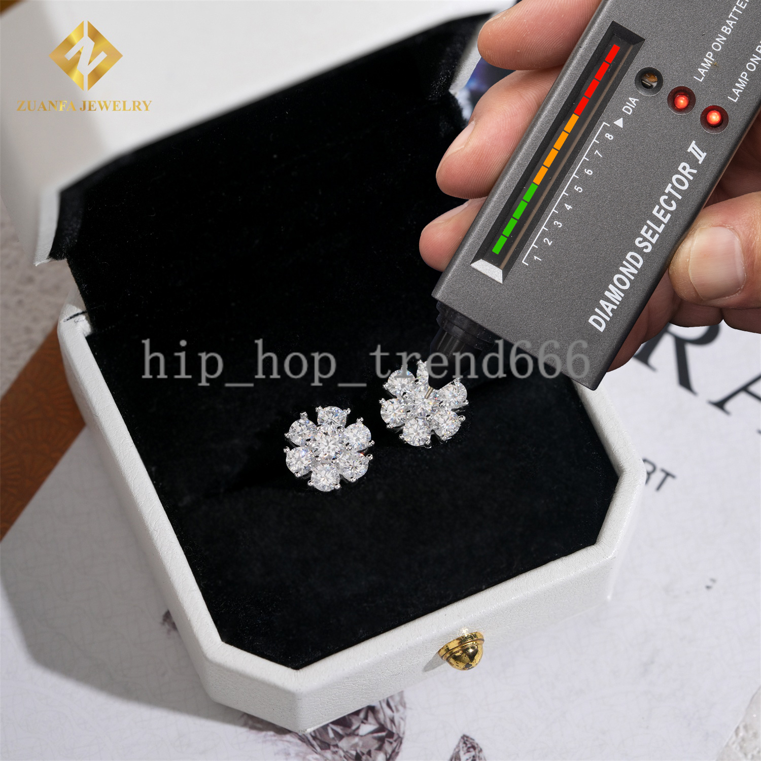 Women Luxury Hot Sale Gold Plated Hip Hop Jewelry Multi Size 925 Sterling Silver Flower Cluster Moissanite Diamond Stud Earrings