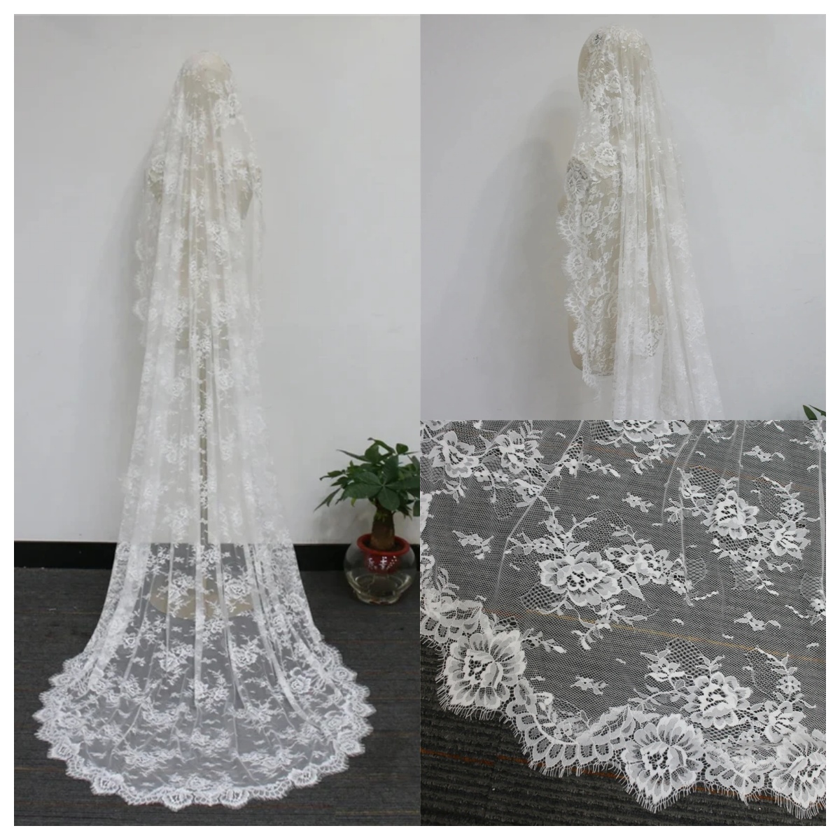 Off White Mantilla Style Wedding Bridal Veils Lace Chapel Catholic Vintage Long Accessories For Brides Soft Floral Flowers Wedding Accessories