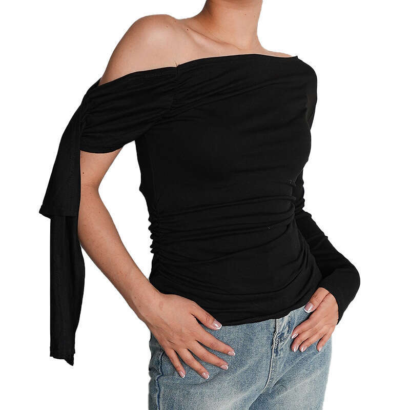 Ytp610 Women's Autumn New Solid Color Asymmetrical One-Shoulder Sexy Off-Shoulder Top B5