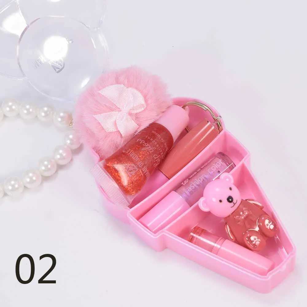 Cute Ice Cream Bear Lip Gloss Set Keychain Lip Gloss Waterproof Longlasting Girls Lips MakeupXJ250724