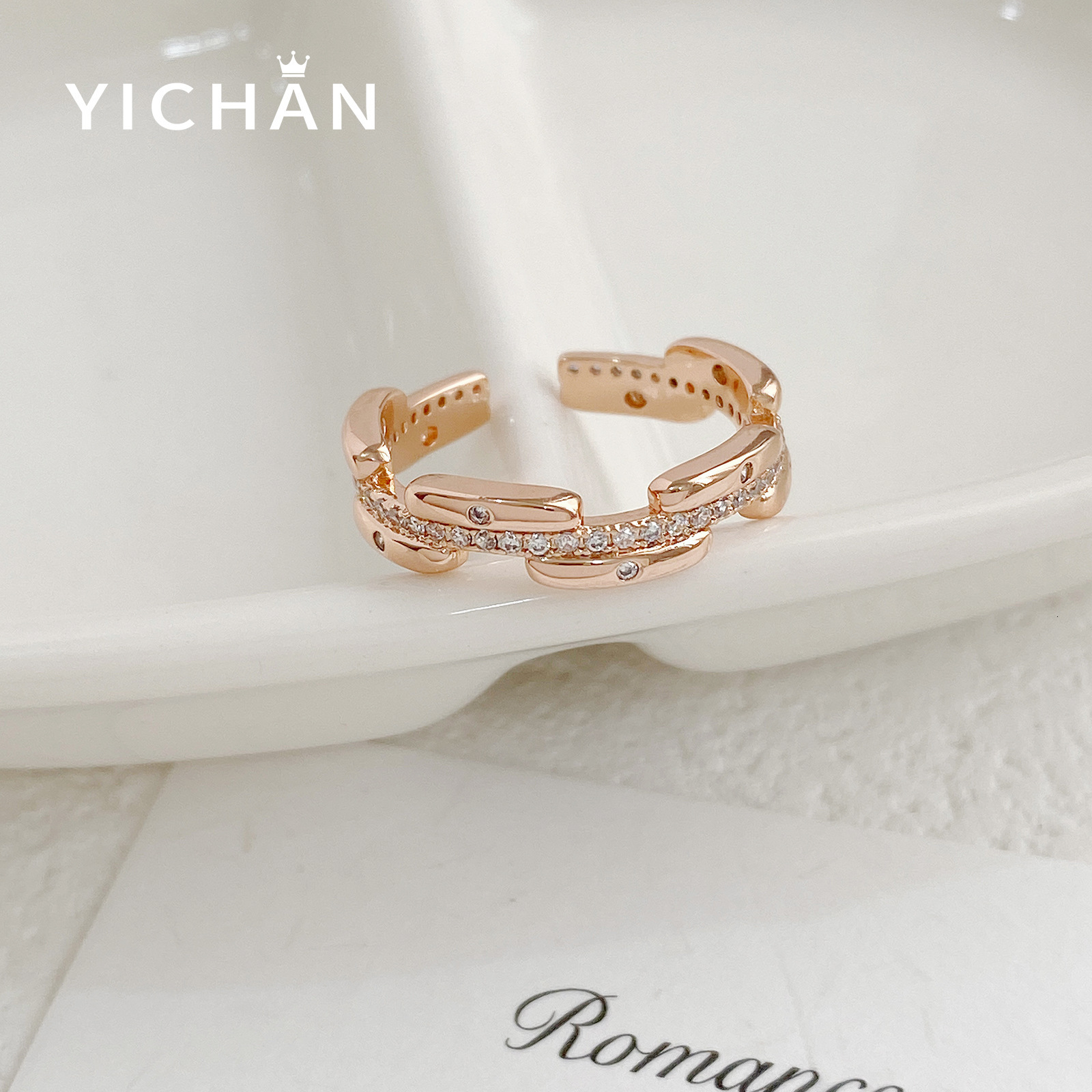 Luxury Jewelry Fashion Niche Irregular Rose Gold Zircon Ring Popular Hot Item Cuban Hip Hop Adjustable Open Designer Jewelry Ring For Women
