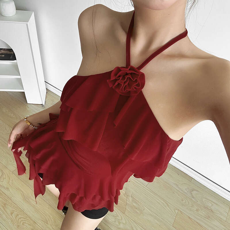 2024 Summer New Women's Solid Color Slim Fit Street Fashion Halter Sexy Backless Tank Top 70f