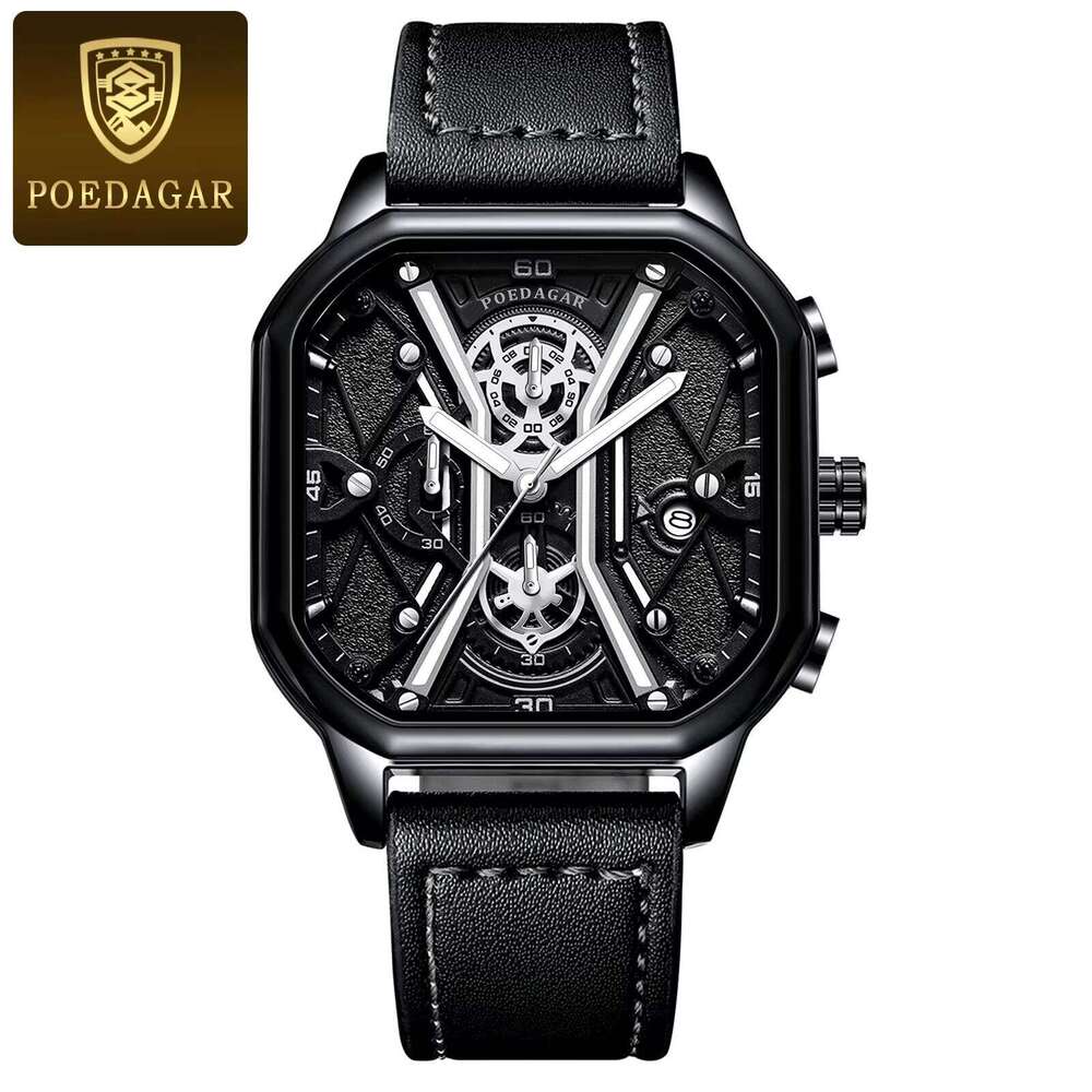 DHwatches POEDAGAR Brand New High Quality Ready to Ship Fancy Design Factory Wholesale Men Quartz Watches with Genuine Leather Band