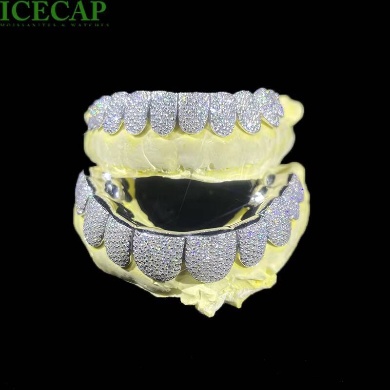 Custom Deep Perm Cut Grillz S925 Silver VVS Moissanite 16/20 Teeth Hip Hop Style 14K 18K White Gold Diamond Iced Out Grillz Gift