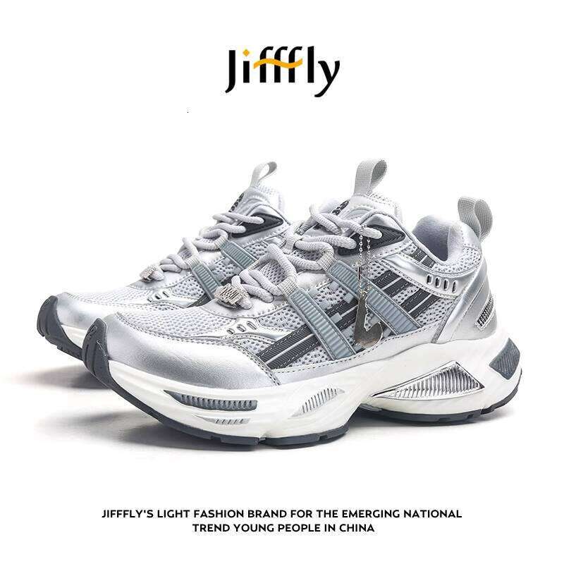 Jiffly Women's Silver Daddie Shoes - Fall/Winter 2025 Edition with Mesh Breathability