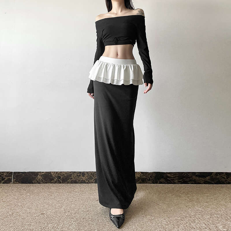 2024 Autumn New Women's Fashion Street Style Sexy High Waist Patchwork Long Skirt 8ab