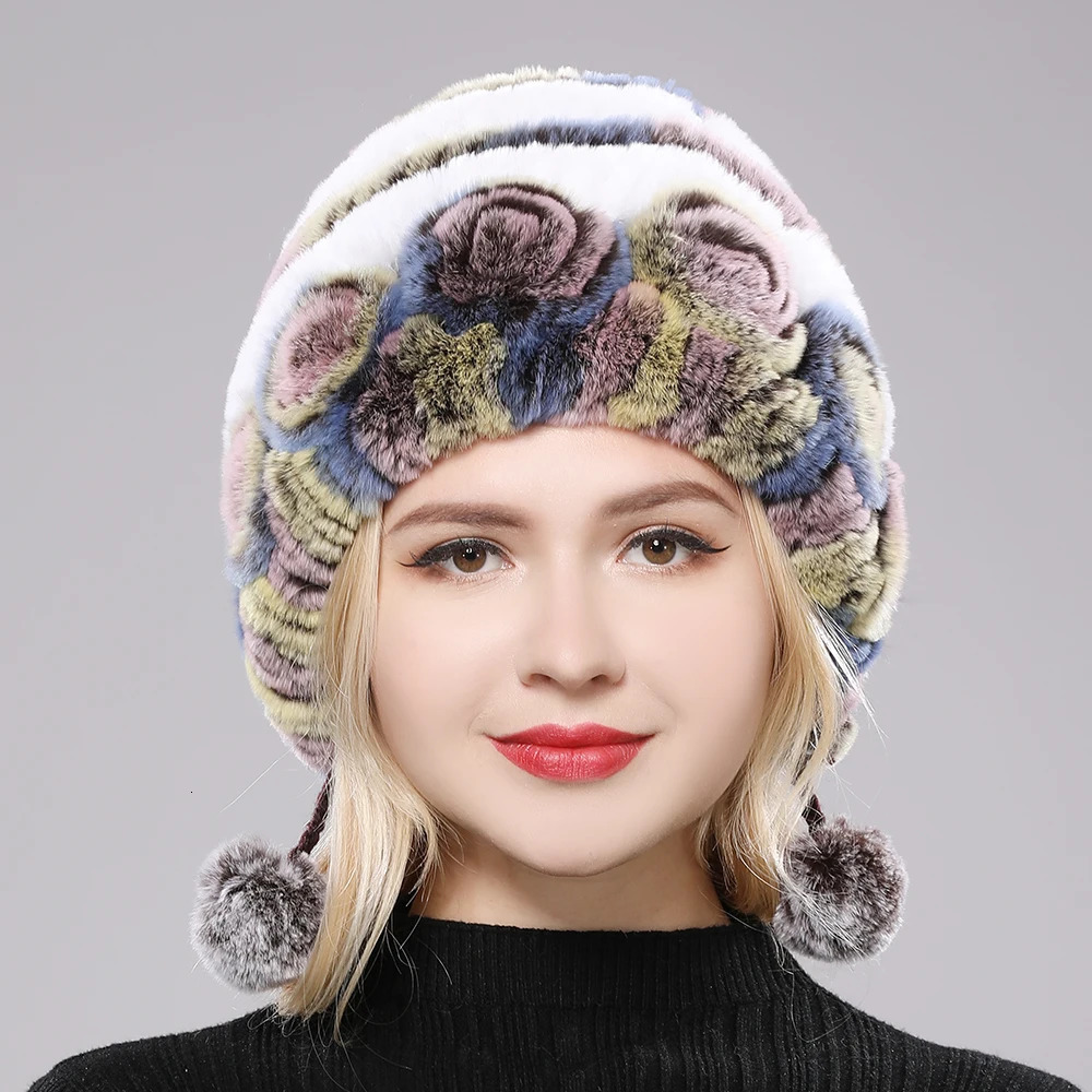 Natural Soft Knitted Rex Rabbit Fur Hat Russian Women Winter 100% Genuine Rex Rabbit Fur Caps Lady Warm Rex Rabbit Fur Hats 250724