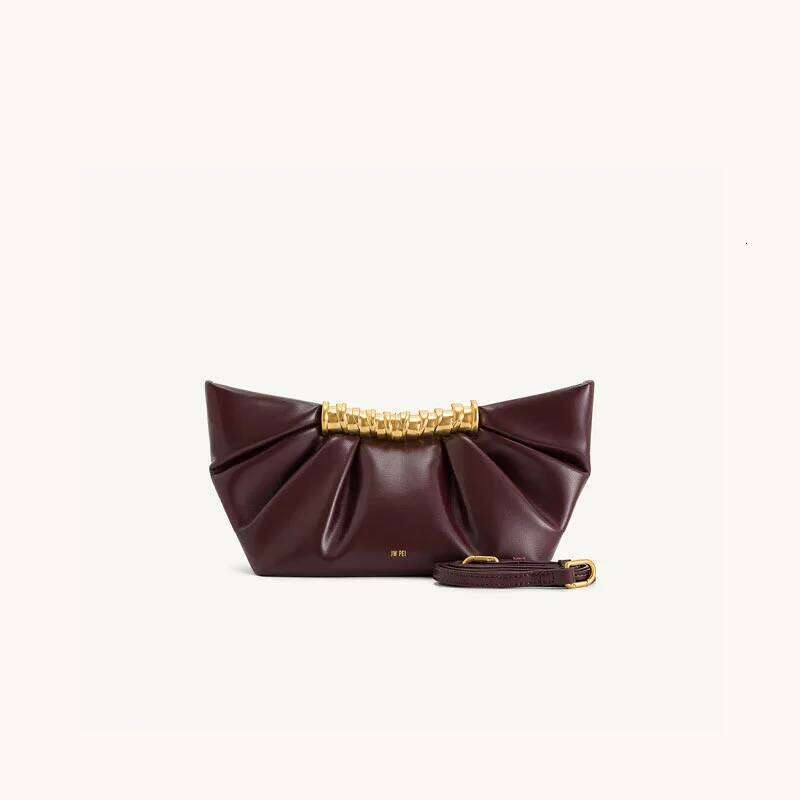 French Women's Small Pleated Handbag, Metal Fashionable High-End Banquet Shoulder Crossbody Bag