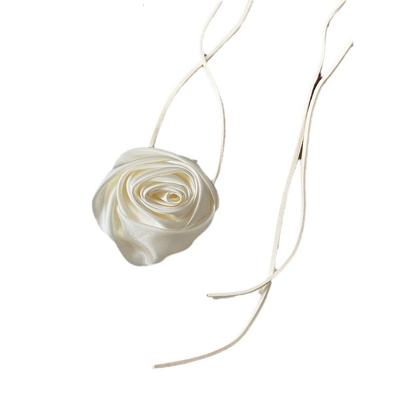Niche Pure Desire Rose Choker Handmade Collar Wrist Flower Silk Necklace Feminine Waist Rope Strap Jewelry for Women