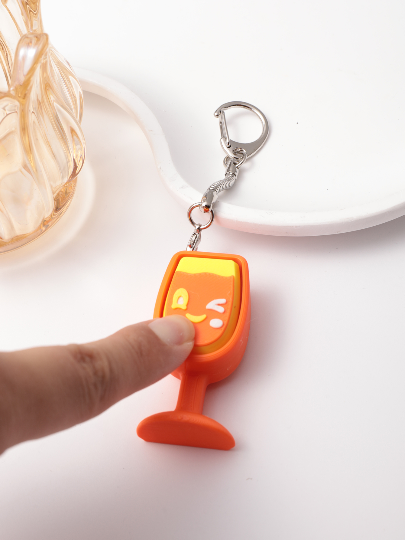 3D printed cocktail cup-shaped keychain - adult stress relief toy, with a portable anxiety relief gadget featuring a clickable keyboard design