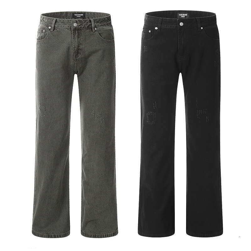 11Kn American Style Jeans Unisex Streetwear Distressed Straight Loose Wide Leg Versatile Cleanfit Long Pants
