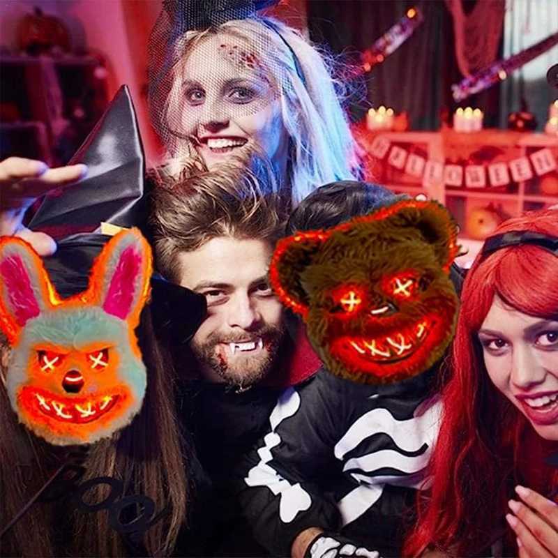 NEW LED Light Halloween Cosplay Face Mask Party Show Stage Makeup Horror Bloody Rabbit Bear Mask Cartoon Carnival Head Cover Y250725