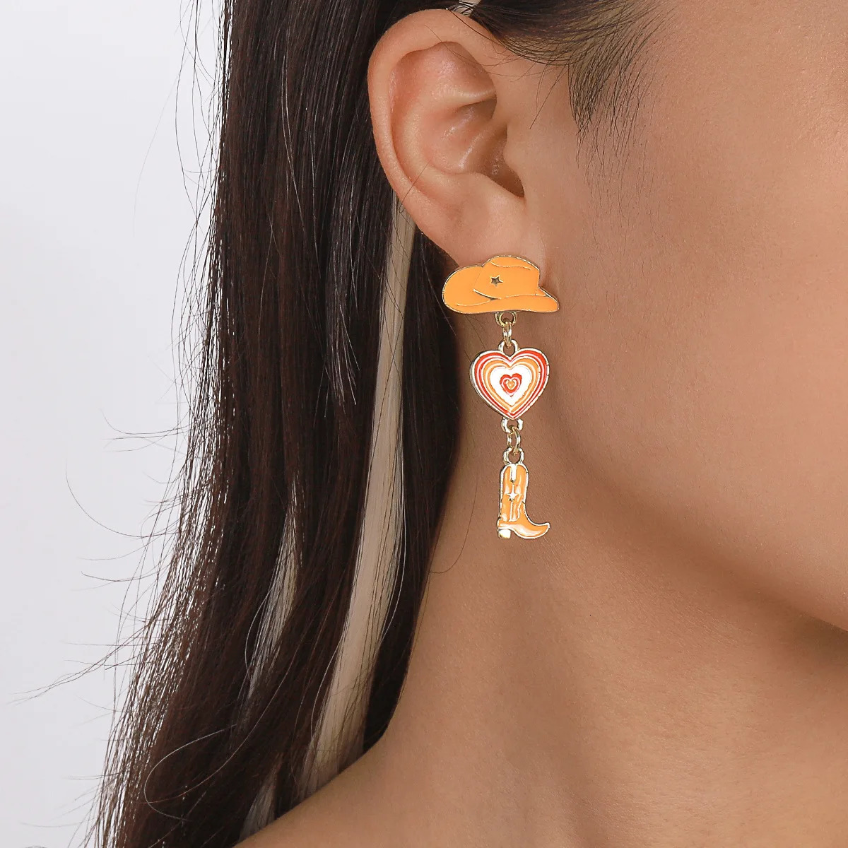 Trendy Creative Oil Dripping Hat Cowboy Boots Dangle Earrings For Women Charms Alloy Heart-shaped Pendant Ear Rings Jewelry Gift 250722