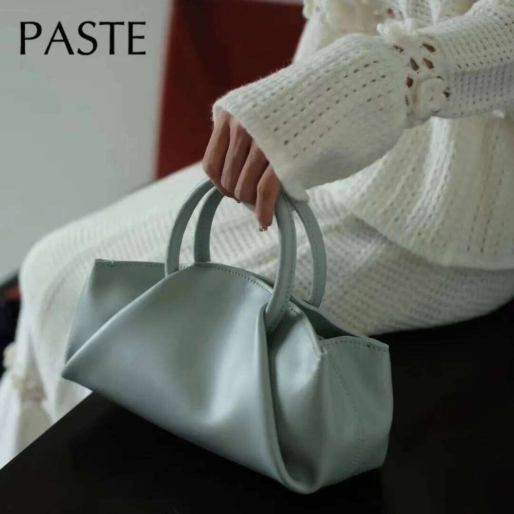 Luxury designer niche new classic cloud round handle Tote Sier blue high-end fashion women's shoulder cowhide handbag