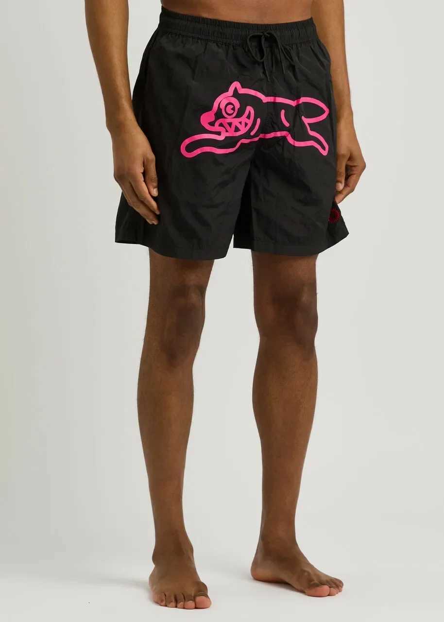 Ice Cream Running Dog Printed Nylon Swim Sports Beach Mens Shorts Black Quick Drying W250724