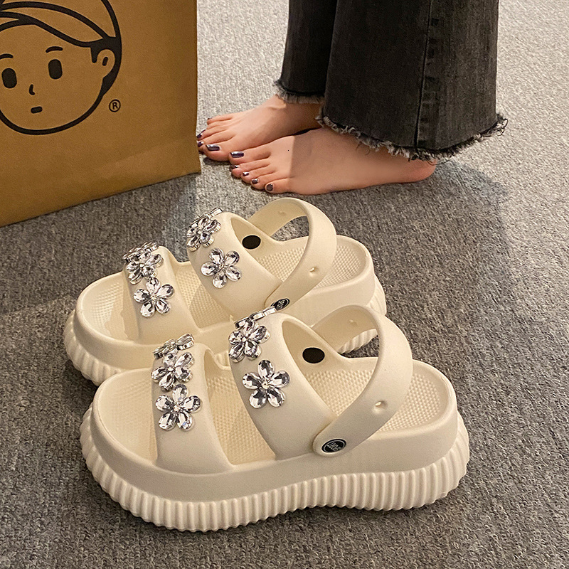 Ddmysports EVA Cushion Sandals For Women Summer Trendy Outdoor Wear Platform Thick Sole High Heel Two Way Beach Non Slip Slippers Outdoor Shoes