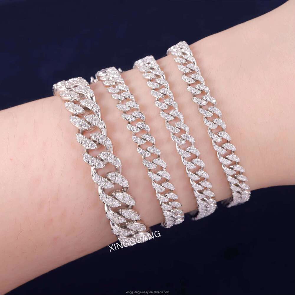 XG RTS Hot Sale Single Row Moissanite Sterling Sier Dia Cuban Chain Fine Jewelry Bracelets Bangle