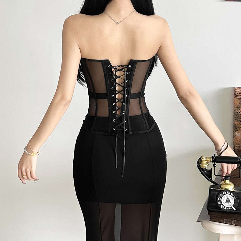 2024 Autumn New Women's Solid Color Slim Street Fashion Off-Shoulder Strapless Backless Vest 320