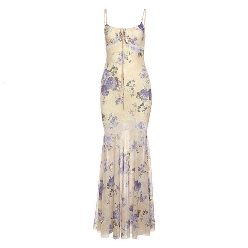 2025 Spring New Fashion Sexy French Style Double-Sided Lace Waist-Cinching Strap Long Dress for Women bfb