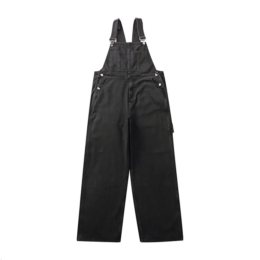 MultiPocket Denim Overalls Mens Cargo Bib Trousers Solid Color Loose Baggy Jumpsuit Cowboy Dungarees 250725