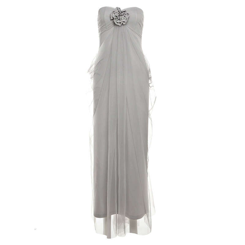 2025 Spring New Women's Solid Color Slim Fit Fashion Off-Shoulder Strapless Backless Dress d0f