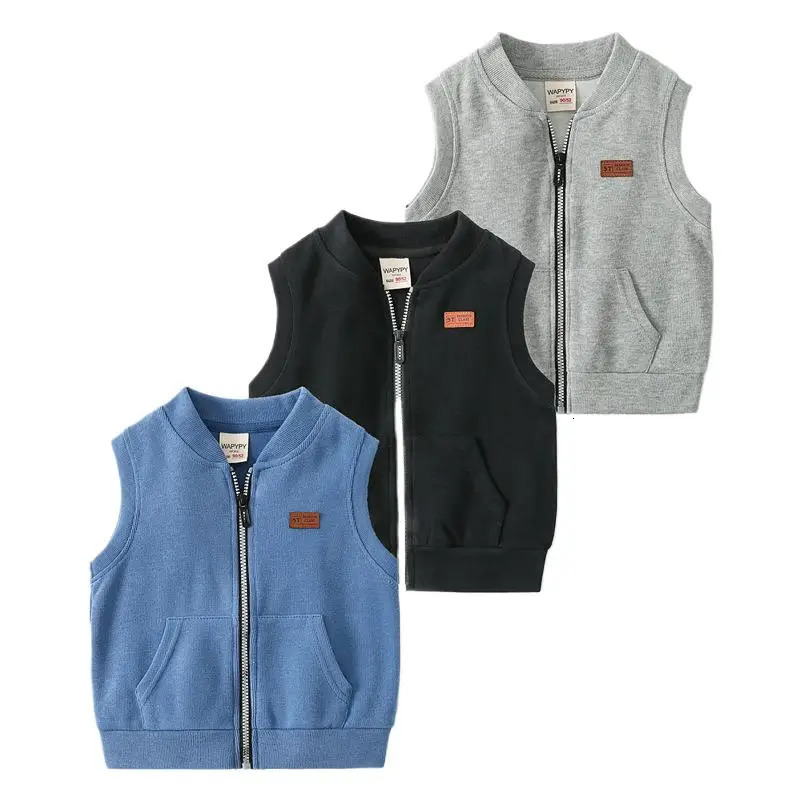 Spring Autumn Young Kids Boy Vest Letter Sticker Zipper Little Boys Sleeveless Jakcet Solid Casual V-collar Infant Boy WaistCoat 250724