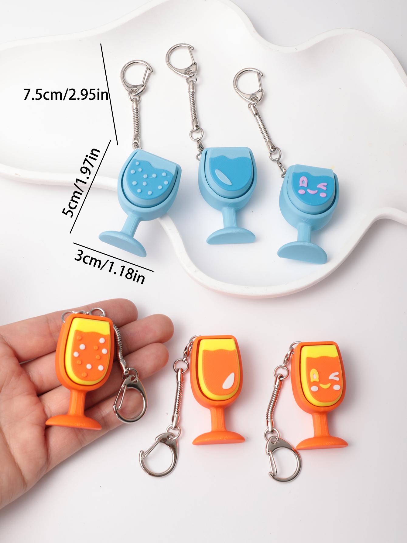 3D printed cocktail cup-shaped keychain - adult stress relief toy, with a portable anxiety relief gadget featuring a clickable keyboard design