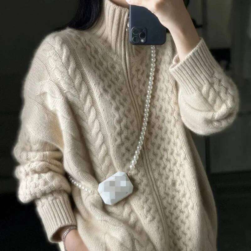 Autumn Winter New Thick Turtleneck Cashmere Knitted Cardigan Women Casual Knit Loose Wool Sweater Larg Size Female Jacket Tops MDNG