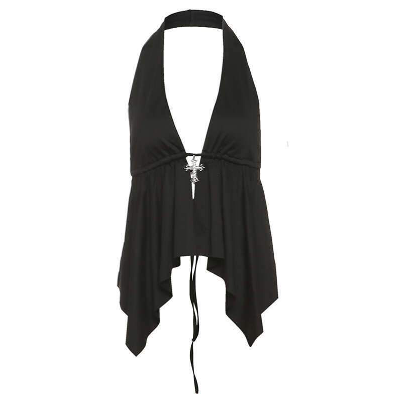2025 Spring New Women's Solid Color Slim Fit Street Fashion Halter Sexy Backless Tank Top 146