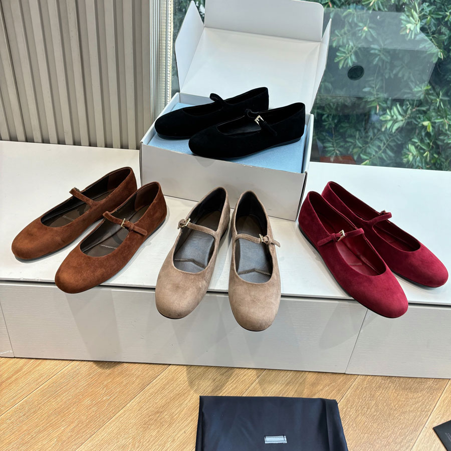 High quality Metal buttons Suede Round-toed Mary Jane shoe Ballet flats with strap real leather ballerina Flat loafers Luxury designer shoes Office Walking shoes
