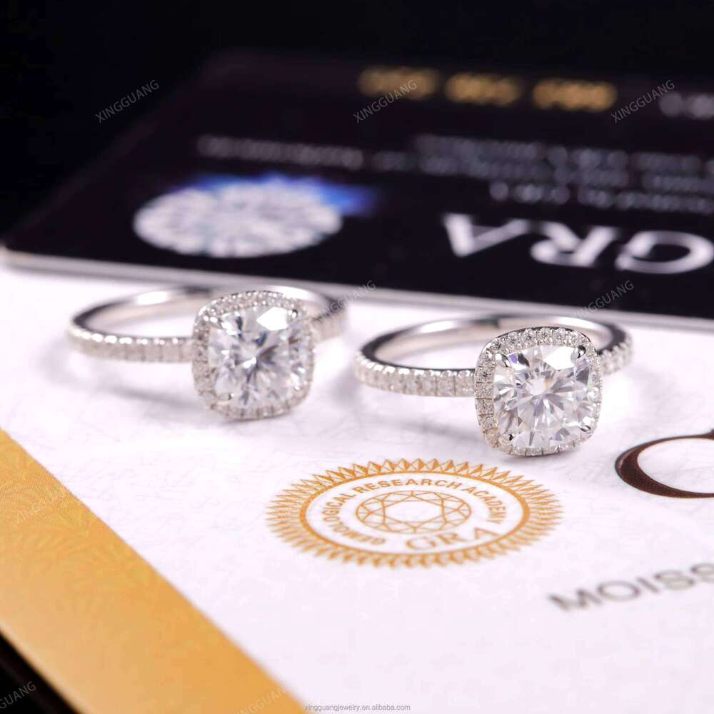 XG Cushion Rings for Women VVS Moissanite Lab Grown Dia Real Sier 10 14 18 k Gold Fine Jewelry Ring